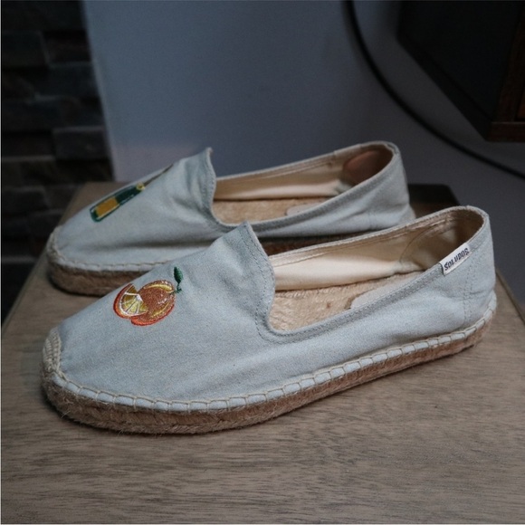 Soludos,Mimosa Embroidered Champagne Orange Espadrilles Slip-On,Jute, Size 8 - Picture 2 of 5